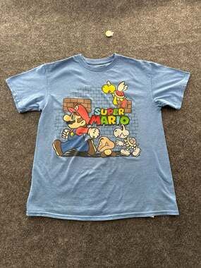 Nintendo Super Mario Characters Graphic T-Shirt Blue Heather Size M